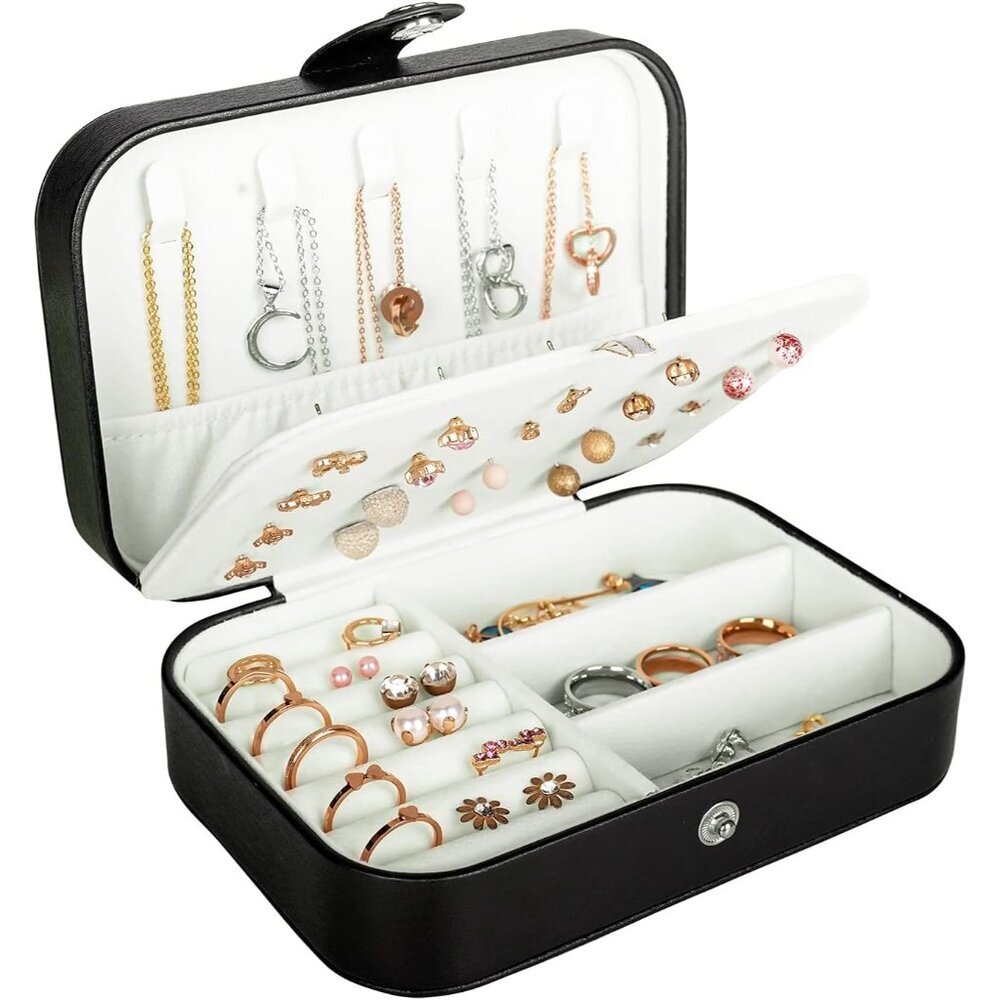 Travel Jewelry Box, PU Leather Small Jewelry Organizer for Women Girls, Portable
